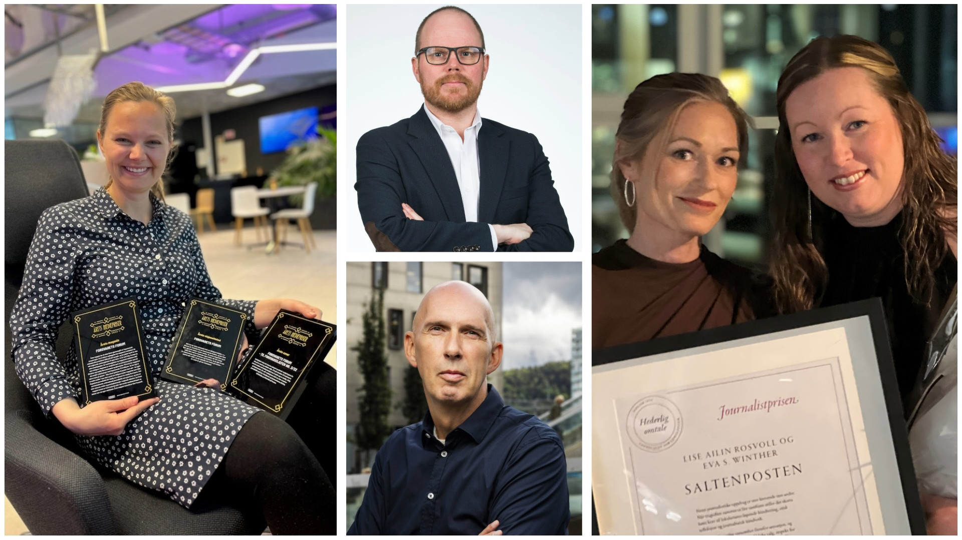 Fra venstre: Andrea Rognstrand, journalist i Forsvarets forum
I midten over: Gard Steiro, under Frank Gander. 
Til høyre:  journalistene Lise Ailin Rosvoll og Eva Winther i Saltenposten