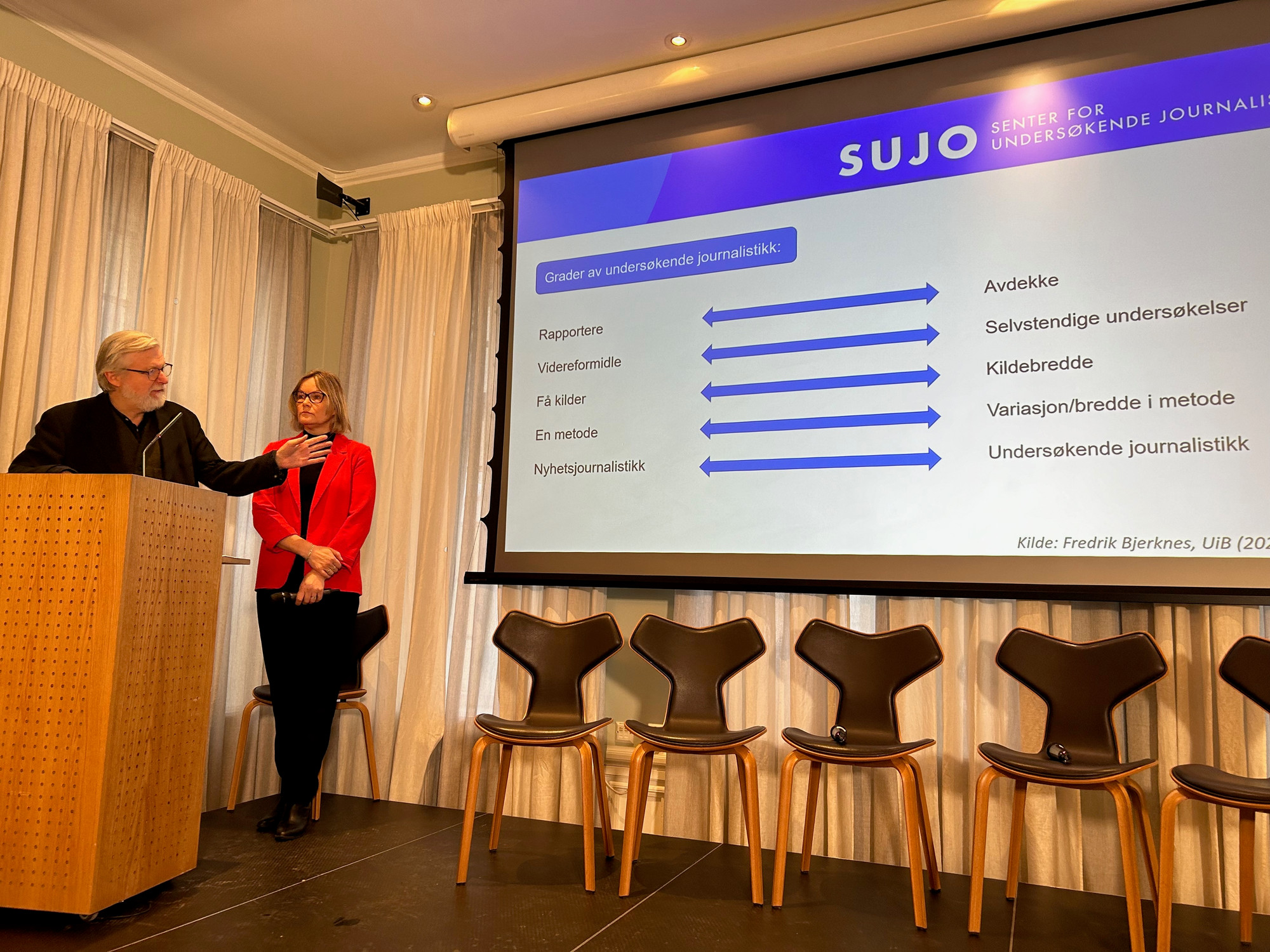 Per Christian Magnus og Kristine Holmelid, fra Senter for undersøkende journalistikk (SUJO)