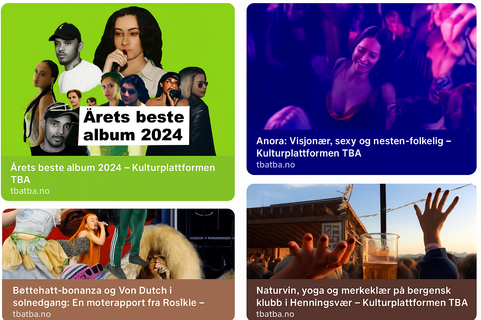 Eksempler på anmeldelser og saker på TBA. 