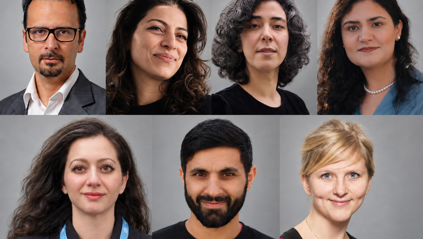 Bildetekst:
Øverst fra venstre: Mahmood Amiry-Moghaddam, Pardis Shafafi, Banafsheh Ranji, Sarah Gaulin, Milica Javdan, Amdan Aso Aziz og Ingerid Salvesen.